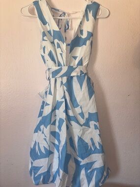 Cute Woman’s Blue and White Midi Dress